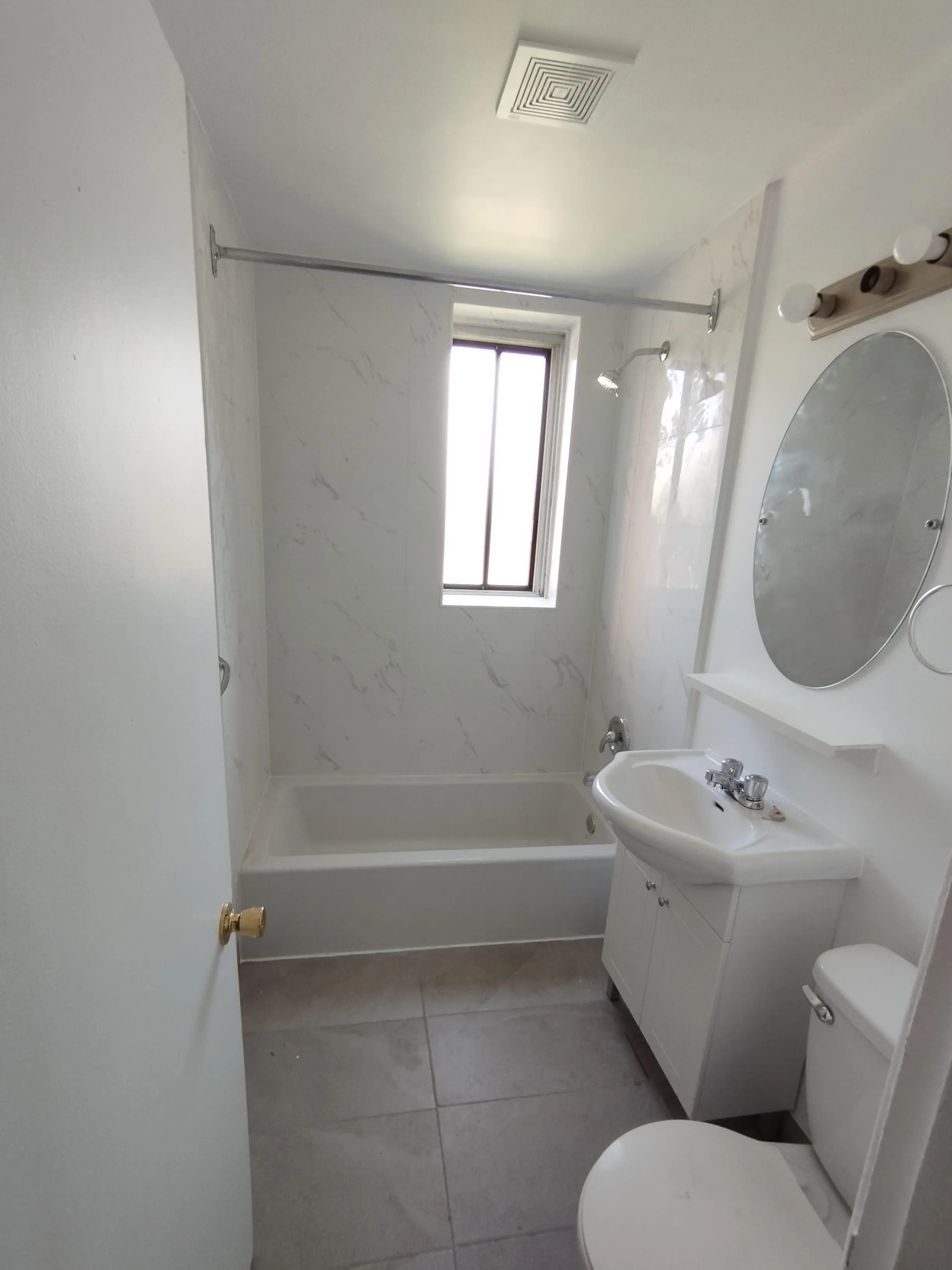 Bathroom Tile Marble Look Tub — Stampede Flooring Calgary